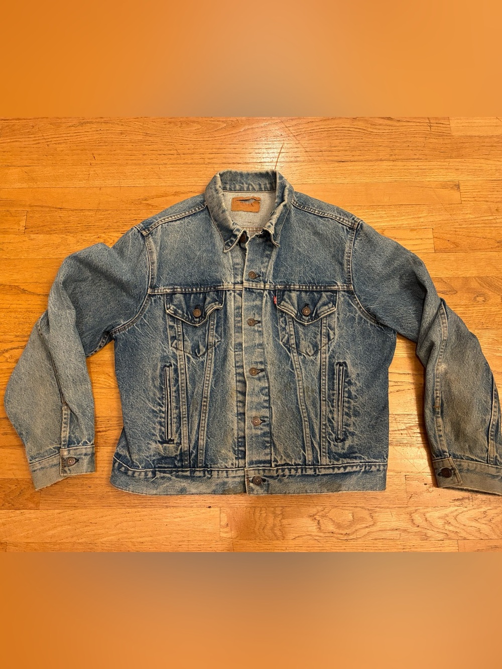 vintage 1980s Levi’s 70506 0217 brown leather patch Denim trucker Jean Jacket 48